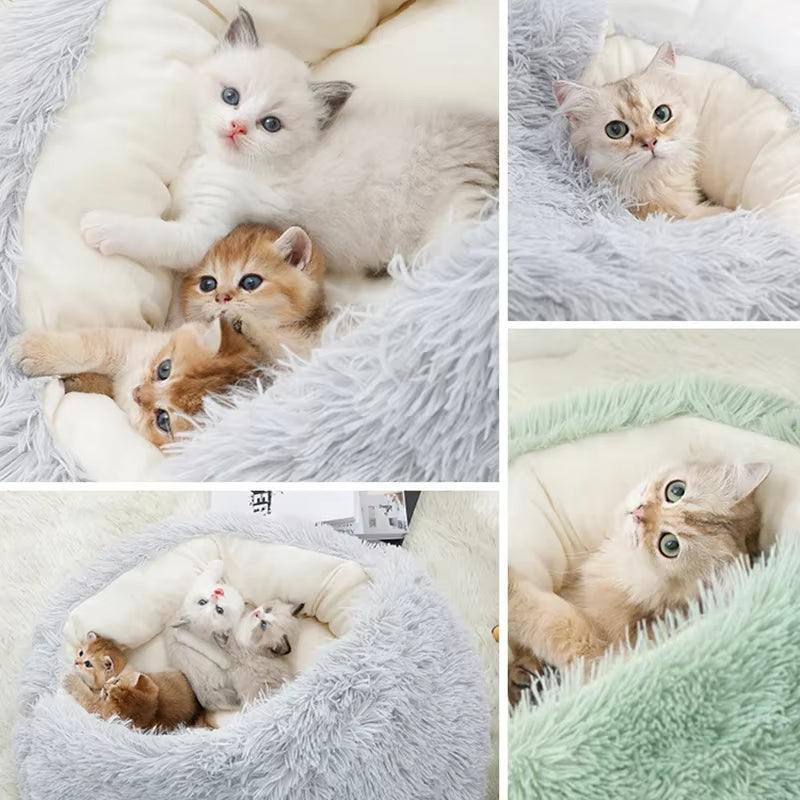 Winter Plush 2-in-1 Cat Bed & Cushion – Warm Pet House and Sleep Bag for Cats & Small Dogs