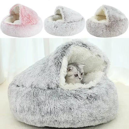 Winter Plush 2-in-1 Cat Bed & Cushion – Warm Pet House and Sleep Bag for Cats & Small Dogs